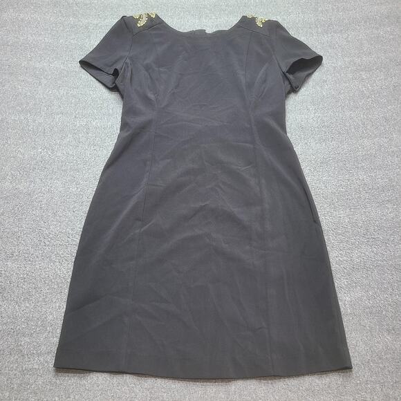 Black Dress Womens Medium Black Beaded Open Back Short Sleeve Party Cocktail - Picture 1 of 10